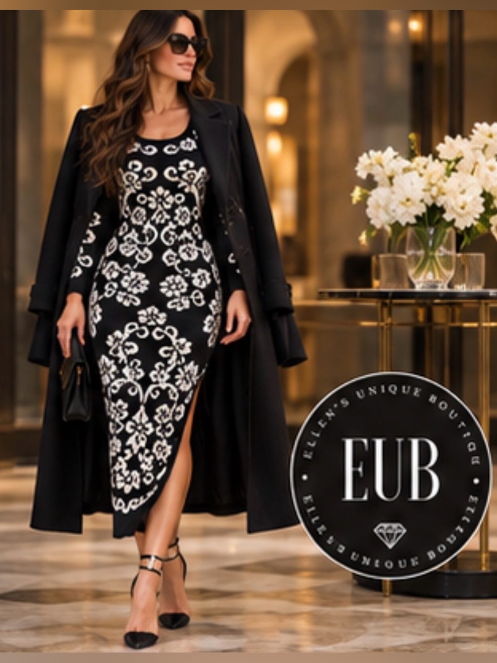Farm Rio Cashew Mandala Knit Long Puff Sleeve Midi Dress in Black Size XXS New - Picture 12 of 16